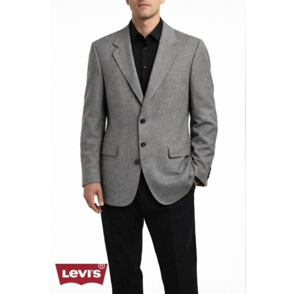 Vtg Levis Action Suit Jacket Mens Size 38R Gray Single Breasted Authentic Sports